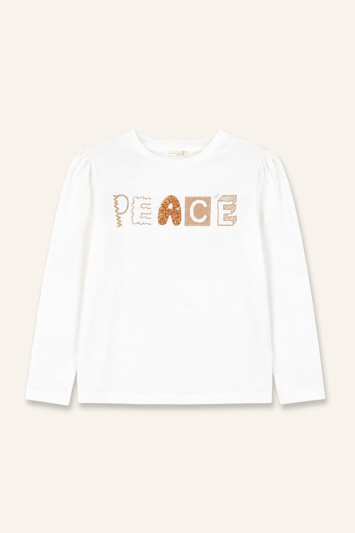 Kız Çocuk Sim Baskılı Kolu Büzgülü T-Shirt