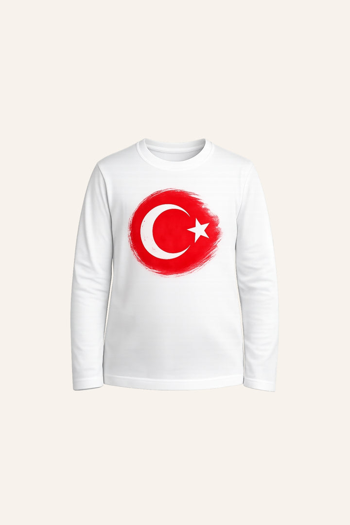 Kiz Erkek Çocuk Ay Yildiz Baskili Uzun Kol T-shirt