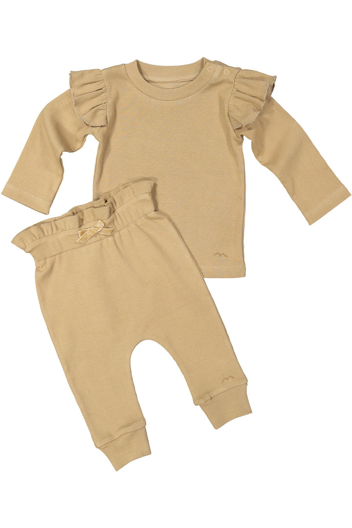 Kiz Bebek Gots Sertifikali %100 Organik Pamuk Firfirli Sweatshirt ve Pantolon Takim