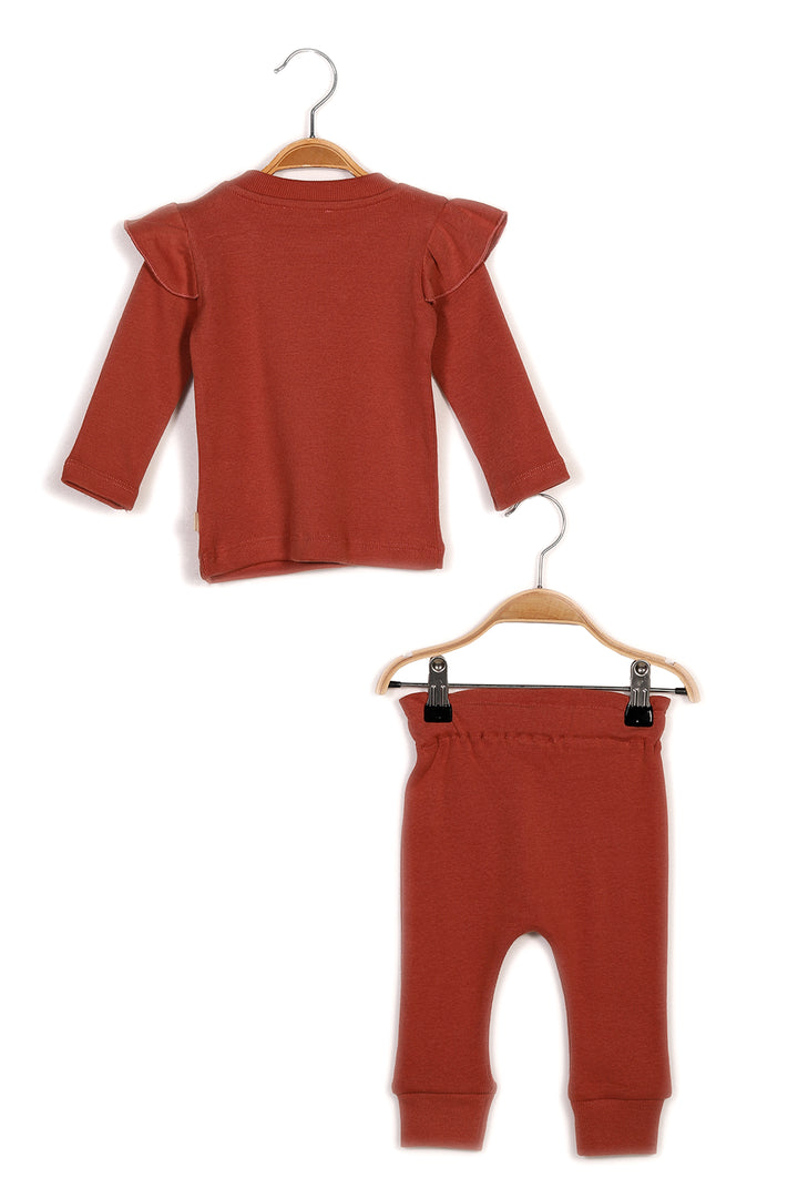 Kiz Bebek Gots Sertifikali %100 Organik Pamuk Firfirli Sweatshirt ve Pantolon Takim
