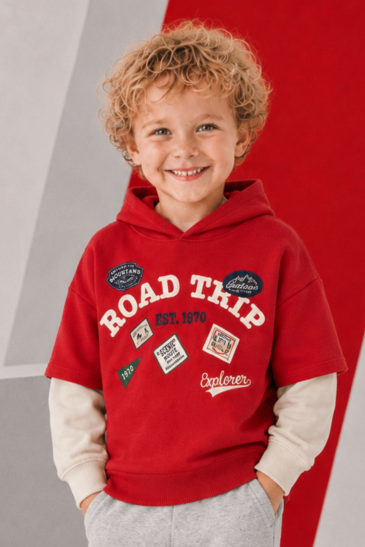 Erkek Çocuk İki Renkli Kapşonlu Sweatshirt