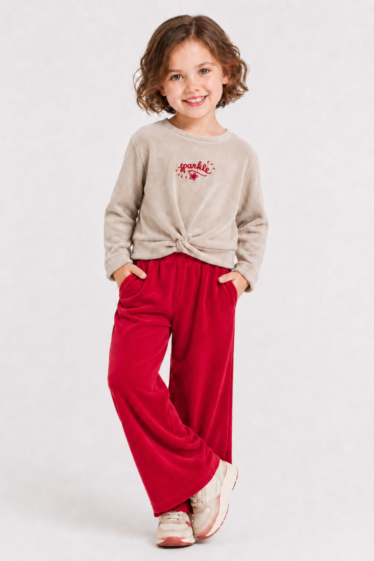Önden Bağlamalı Kız Çocuk Sweatshirt ve Alt Pantolon