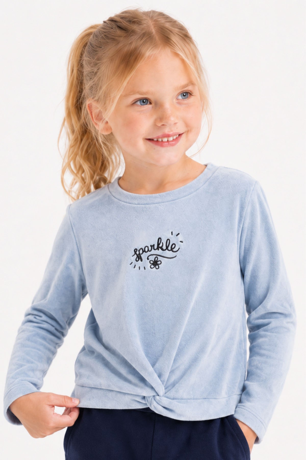 Önden Bağlamalı Kız Çocuk Sweatshirt ve Alt Pantolon