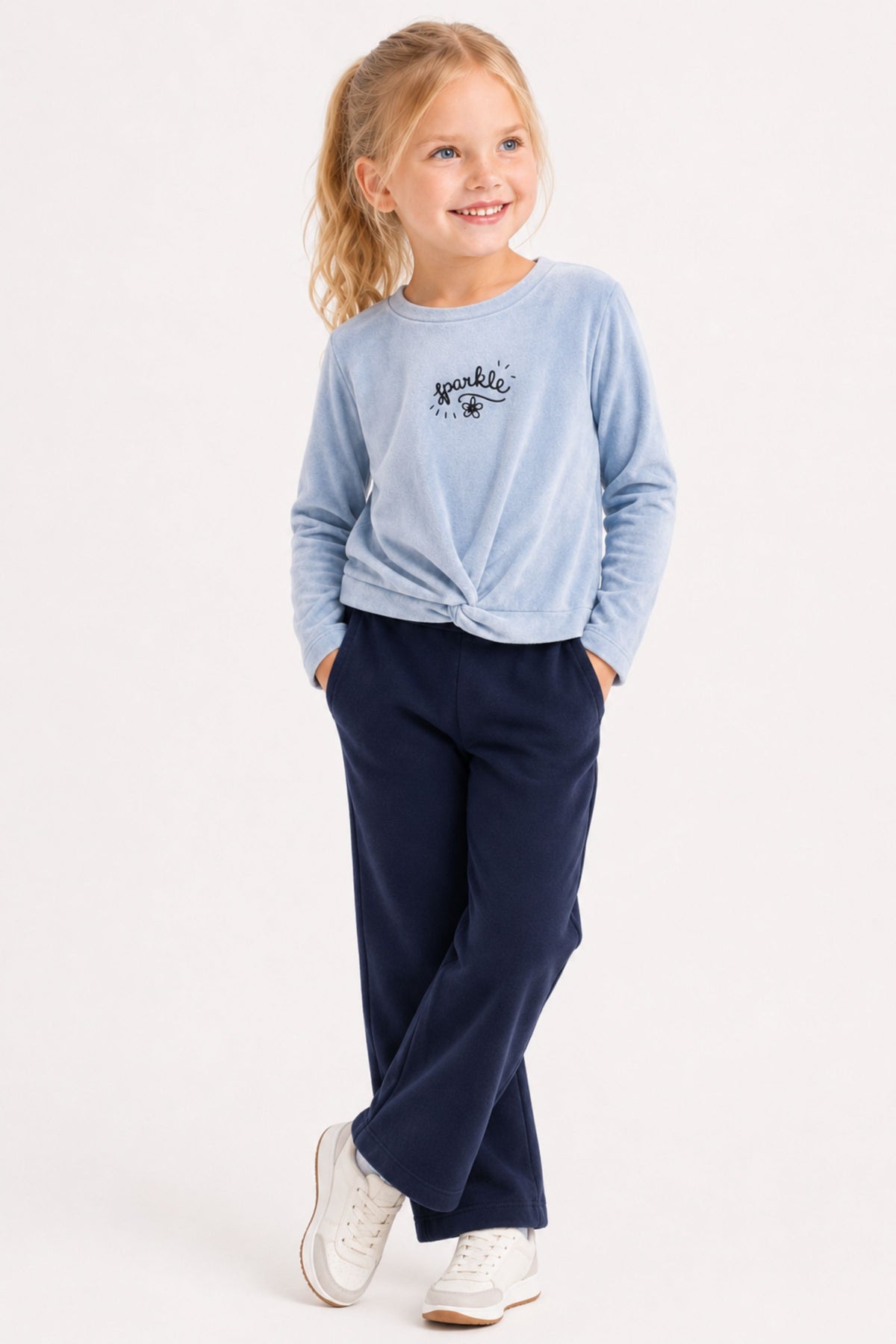 Önden Bağlamalı Kız Çocuk Sweatshirt ve Alt Pantolon