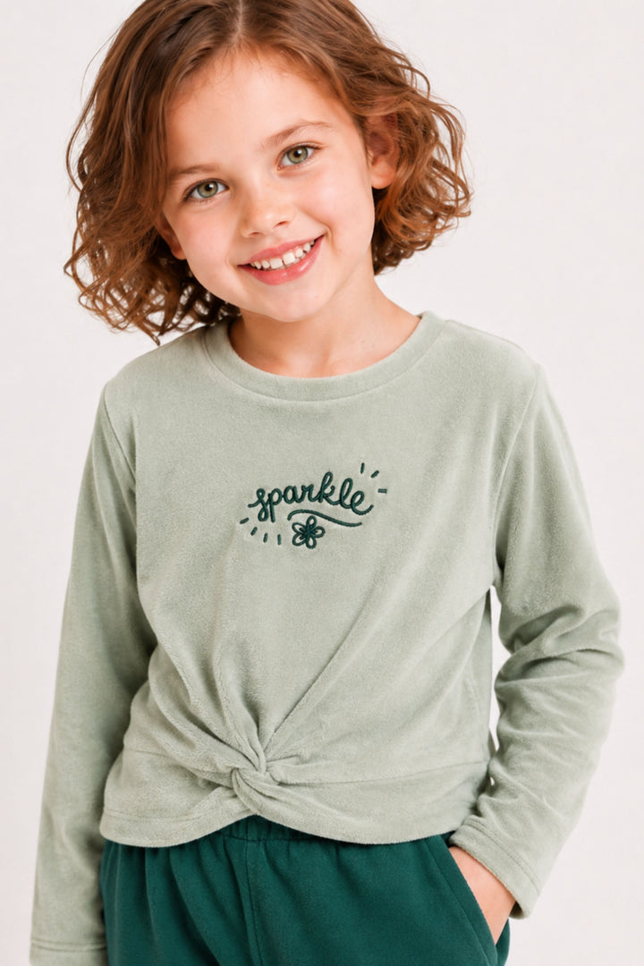 Önden Bağlamalı Kız Çocuk Sweatshirt ve Alt Pantolon