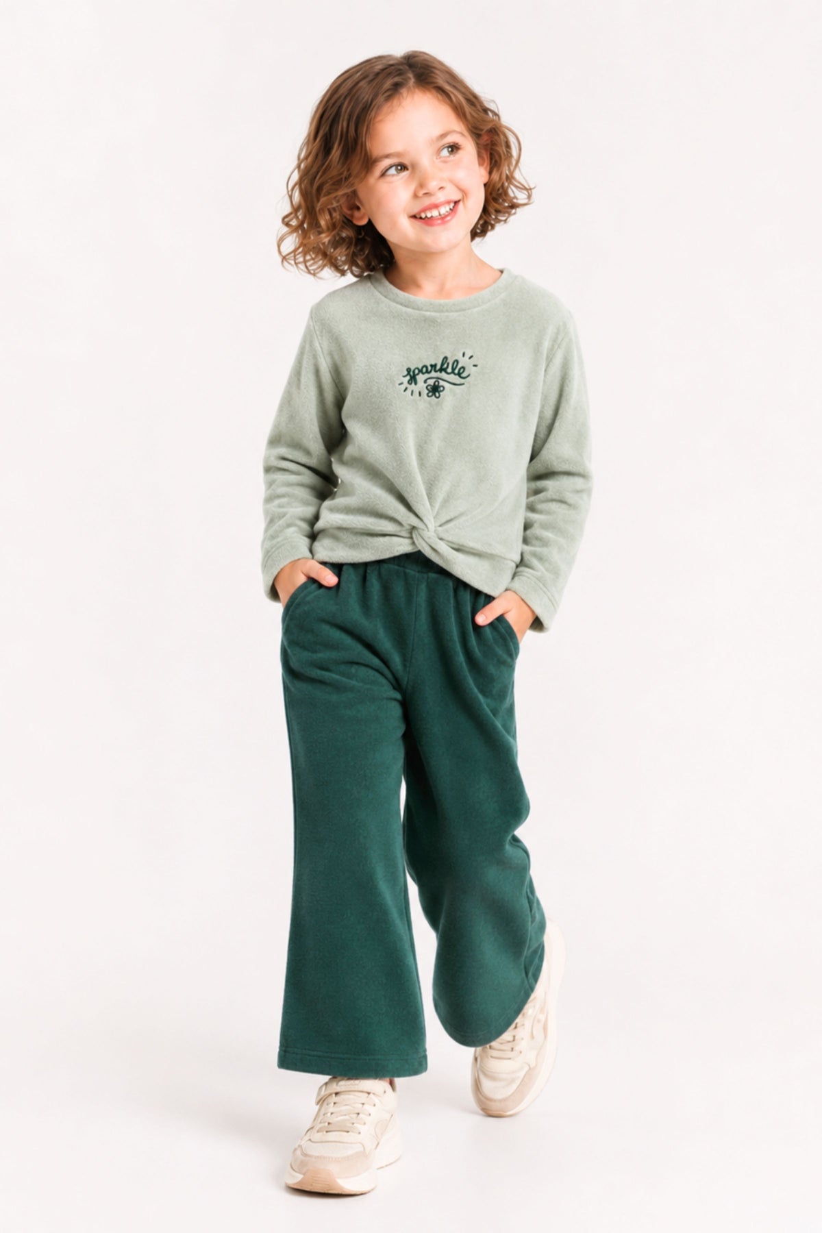Önden Bağlamalı Kız Çocuk Sweatshirt ve Alt Pantolon