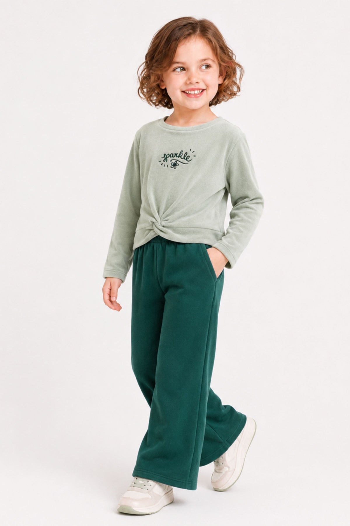 Önden Bağlamalı Kız Çocuk Sweatshirt ve Alt Pantolon