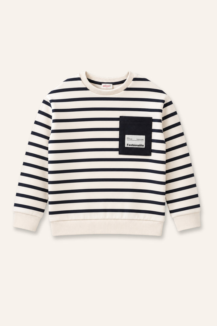 Erkek Çocuk Çizgili Cep Detaylı Sweatshirt