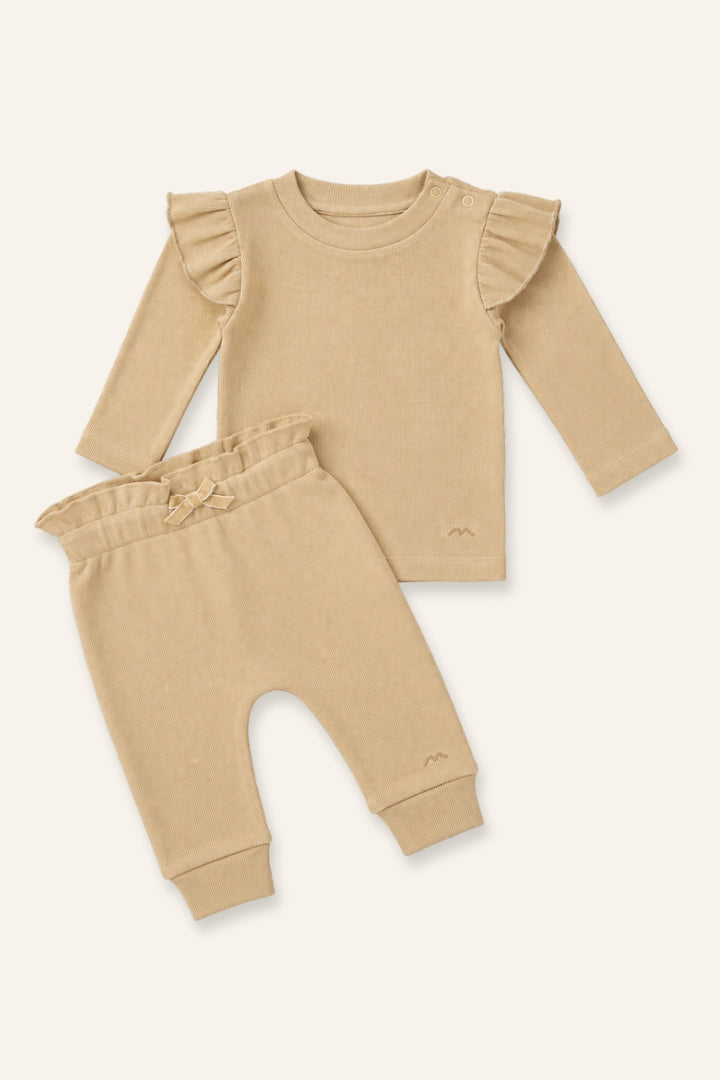 Kız Bebek Gots Sertifikalı %100 Organik Pamuk Fırfırlı Sweatshirt ve Pantolon Takım