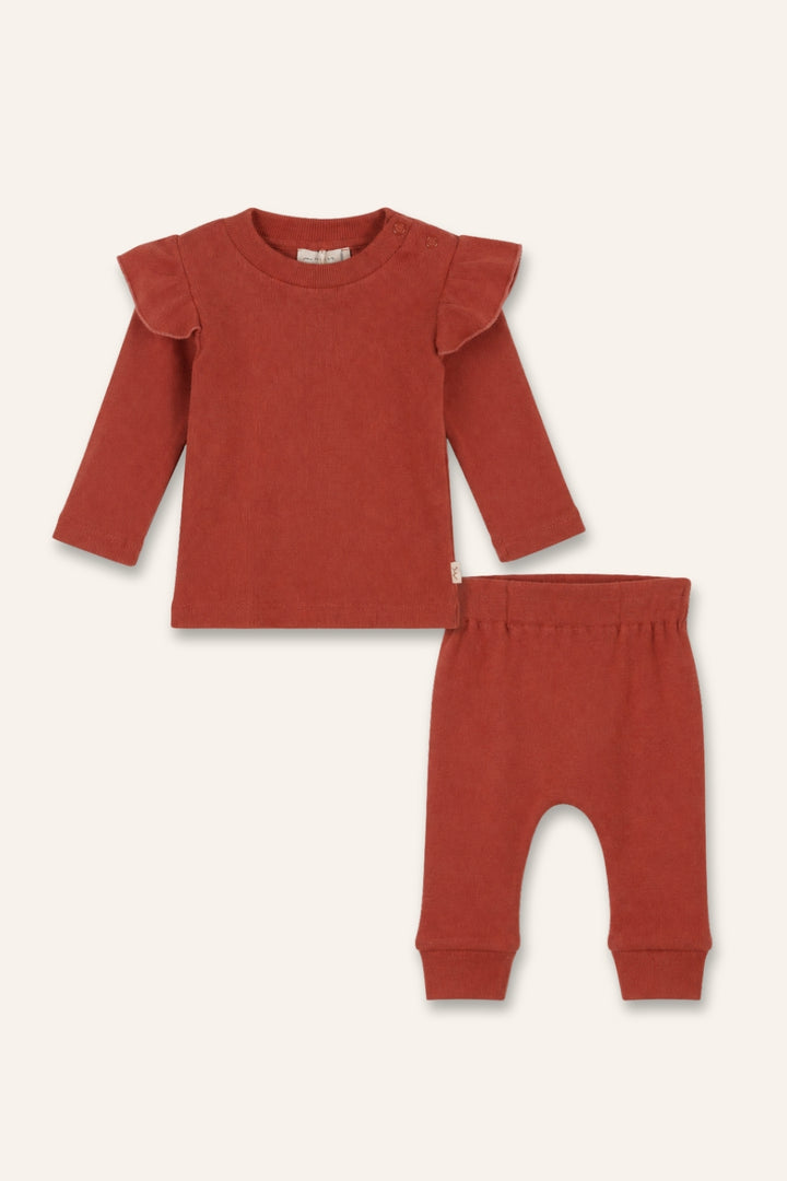 Kız Bebek Gots Sertifikalı %100 Organik Pamuk Fırfırlı Sweatshirt ve Pantolon Takım