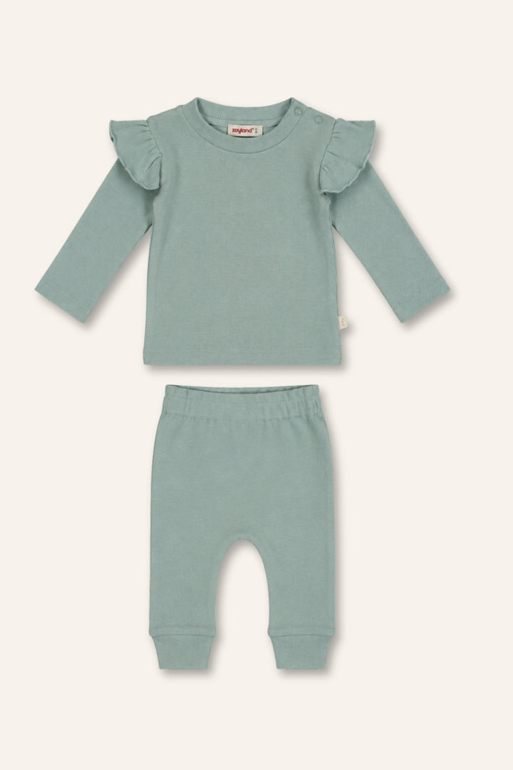 Kız Bebek Gots Sertifikalı %100 Organik Pamuk Fırfırlı Sweatshirt ve Pantolon Takım