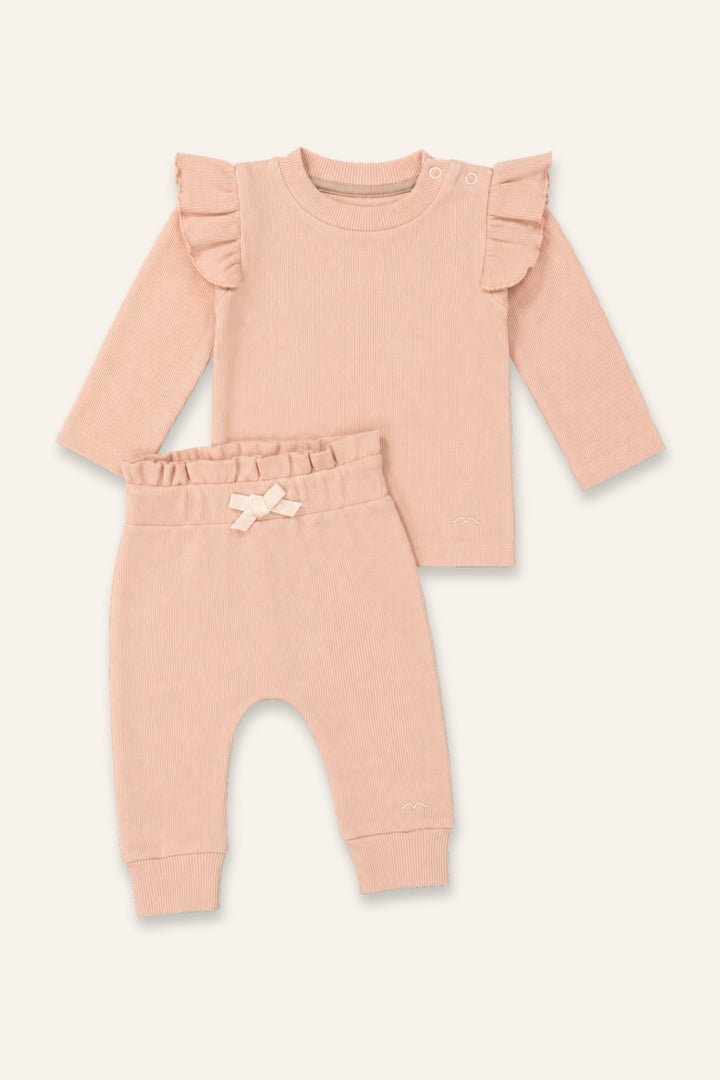 Kız Bebek Gots Sertifikalı %100 Organik Pamuk Fırfırlı Sweatshirt ve Pantolon Takım