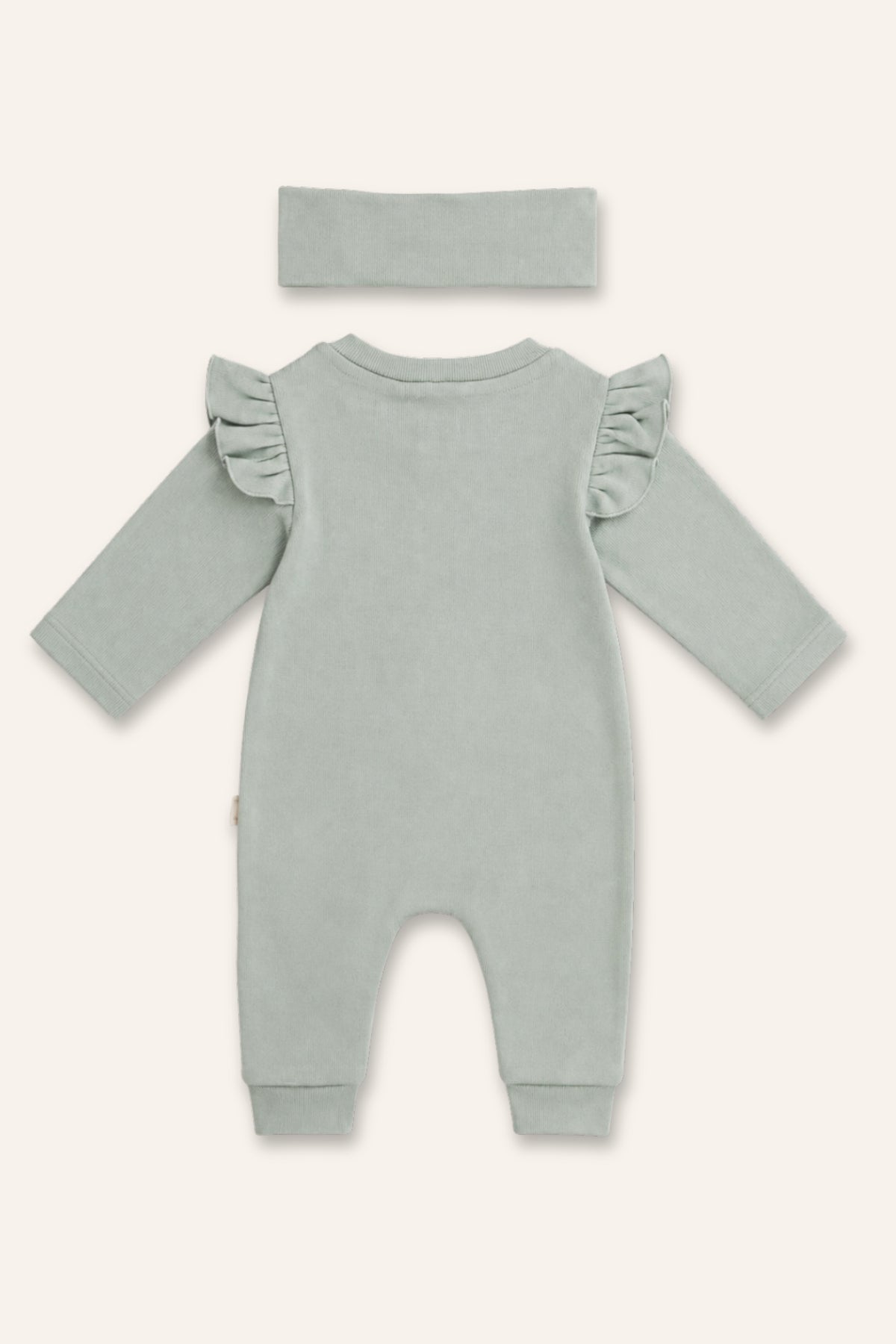 Kız Bebek Gots Sertifikalı %100 Organik Pamuk Kolları Fırfırlı Tulum ve Bandana Takım