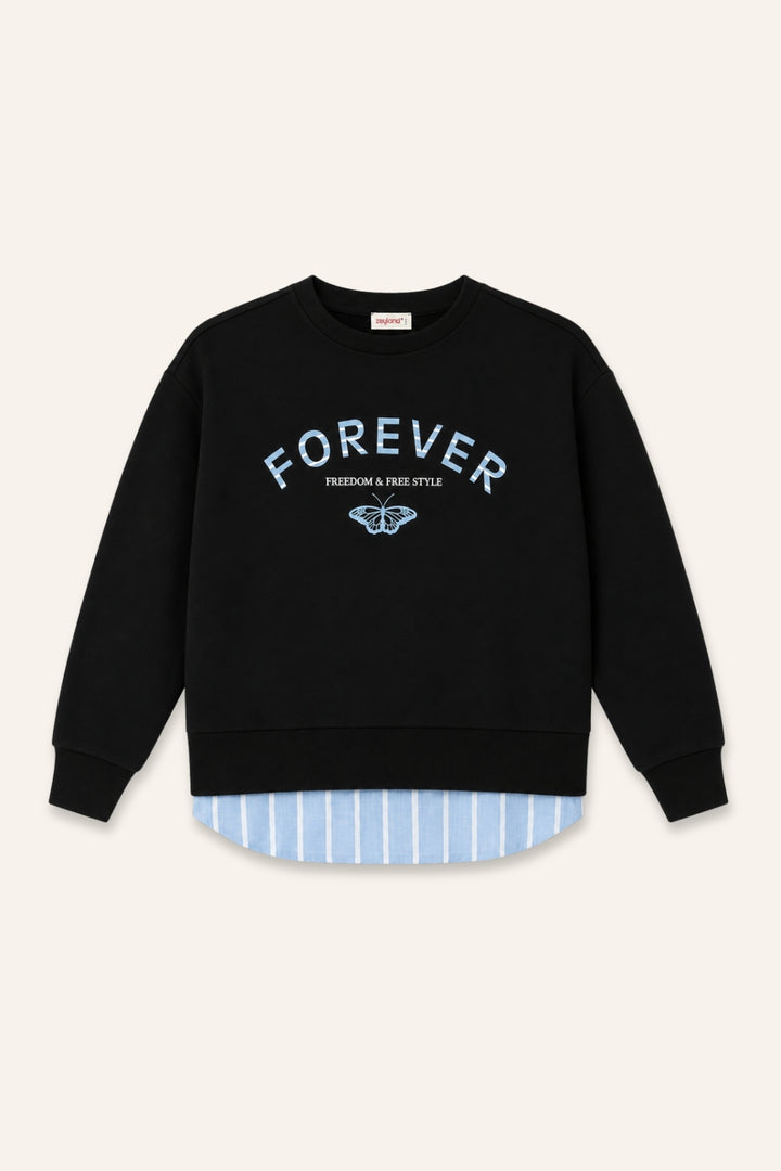 Kız Çocuk Gömlek Detaylı Baskılı Sweatshirt