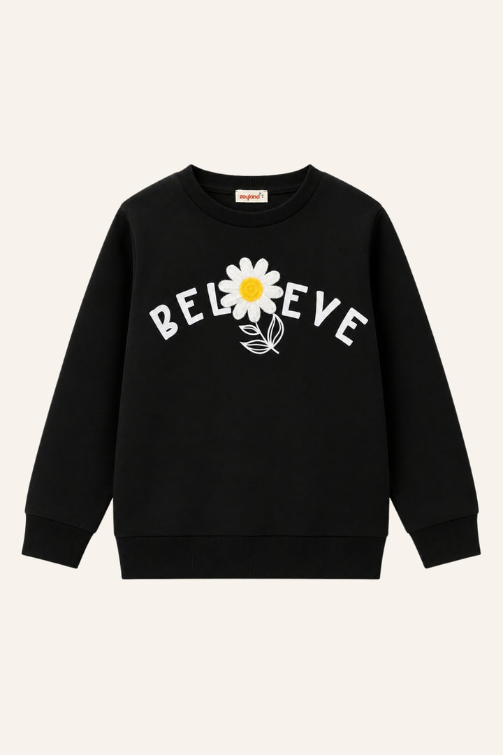 Kız Çocuk Çicek Aksesuarlı Sweatshirt