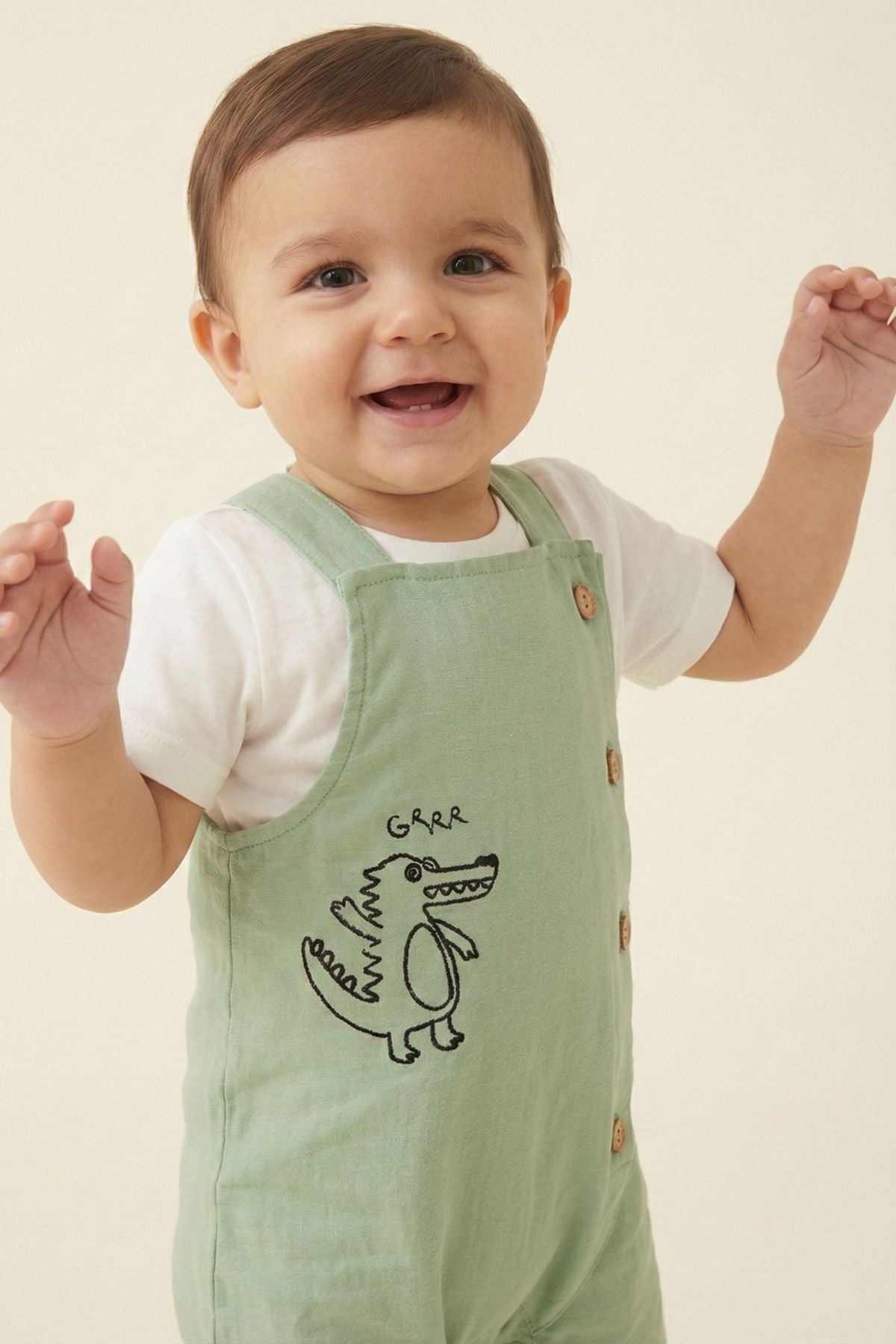 Erkek Bebek Timsah Nakışlı Salopet