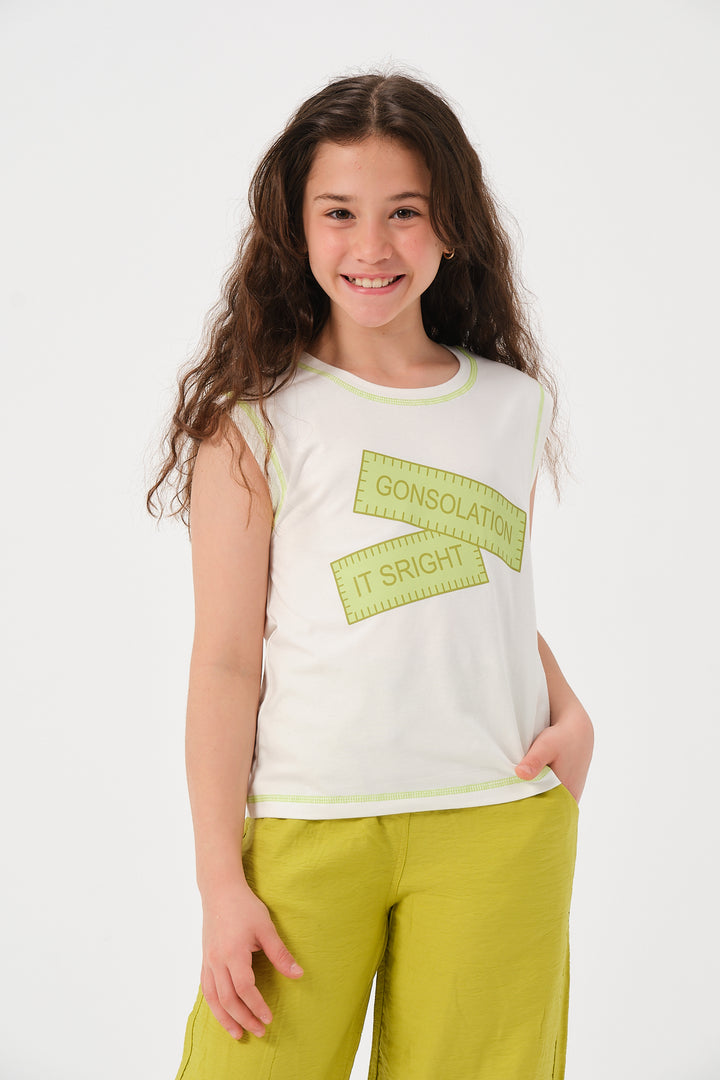 GENC KIZ COCUK BASKILI KOLSUZ T-SHIRT