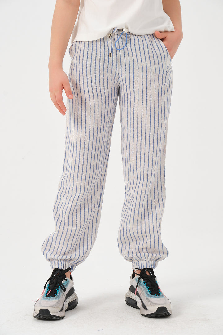 Genç Kiz Çocuk Çizgili Jogger Pantolon