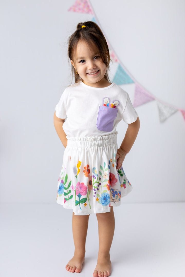 Kiz Bebek Tavsan Kulakli Cepli T-shirt
