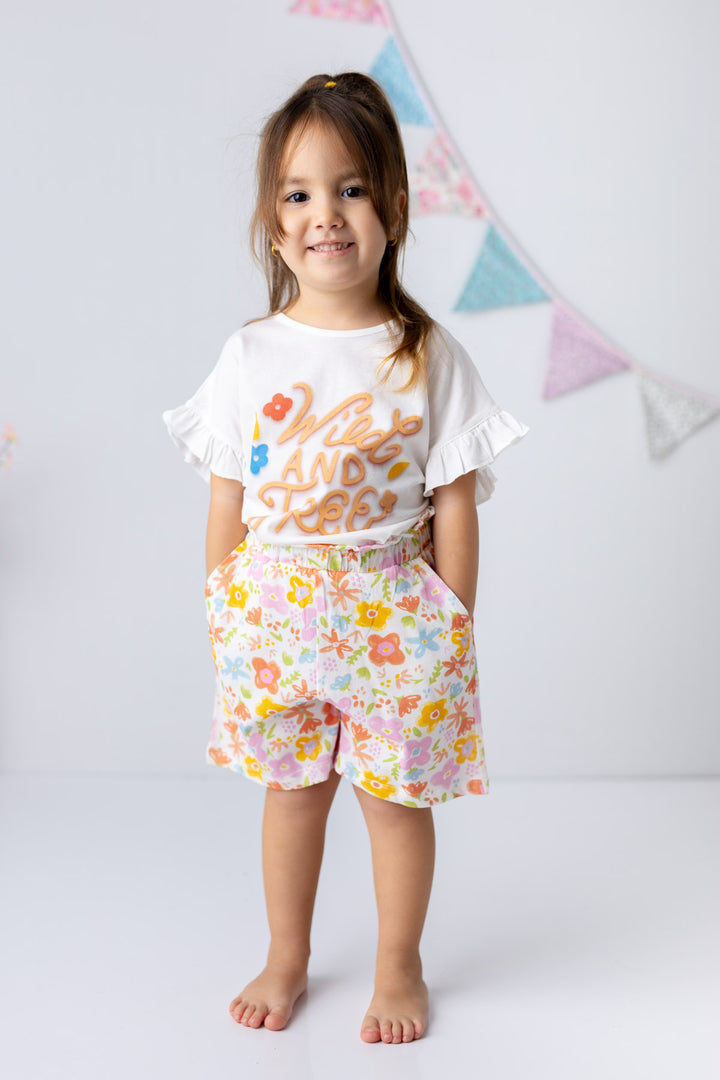 Kiz Çocuk Desenli Sort ve T-shirt Takim