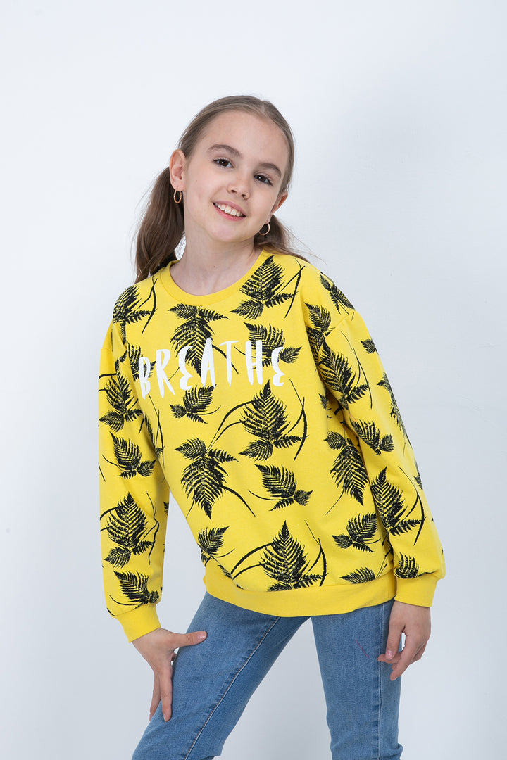KIZ COCUK CICEK BASKILI SWEATSHIRT