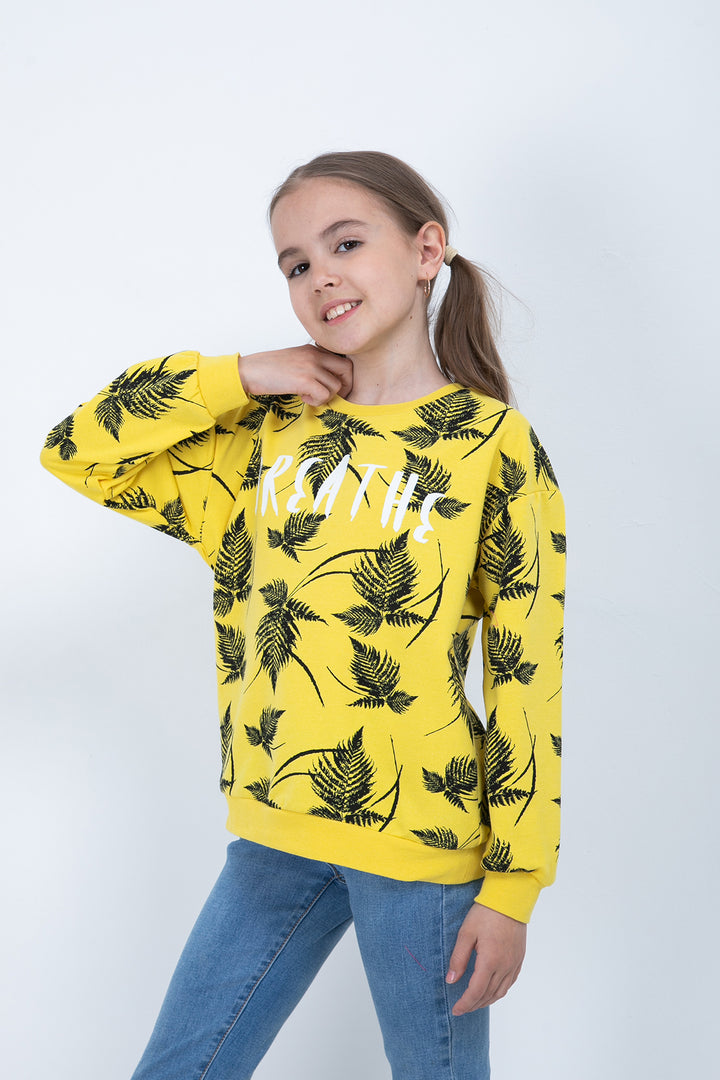 KIZ COCUK CICEK BASKILI SWEATSHIRT