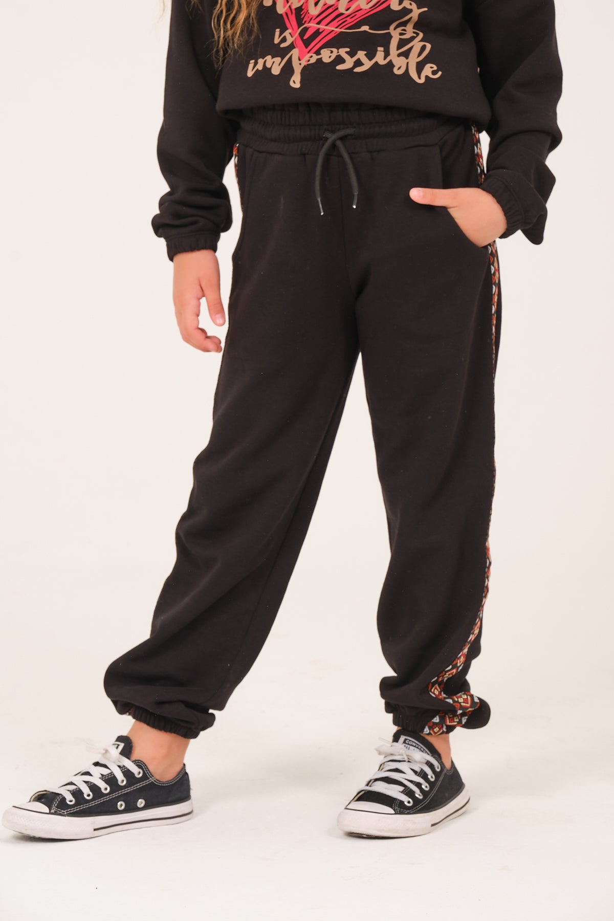 Kız Çocuk Şerit Detaylı Eşofman Altı