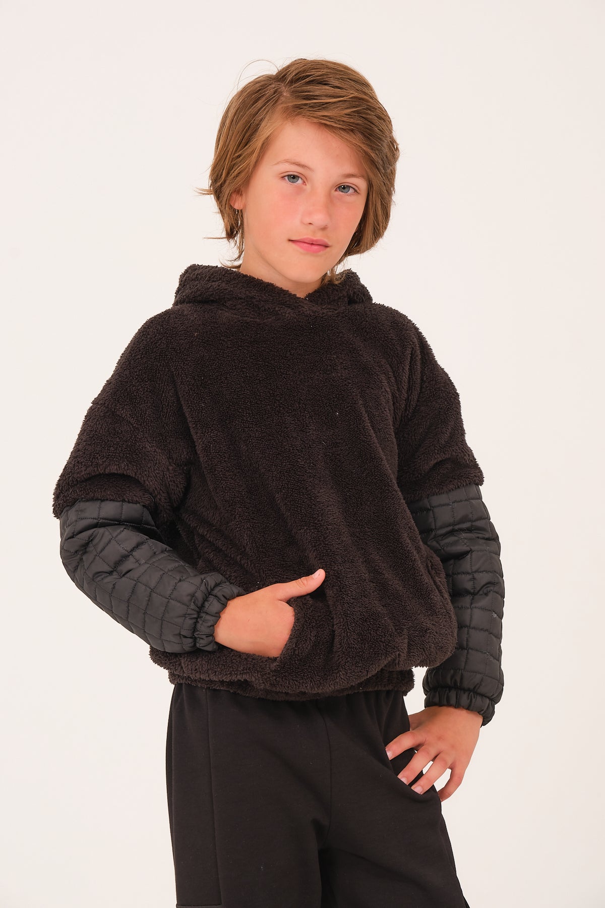 Kiz Erkek Çocuk Kapitone Detayli Pelus Sweatshirt