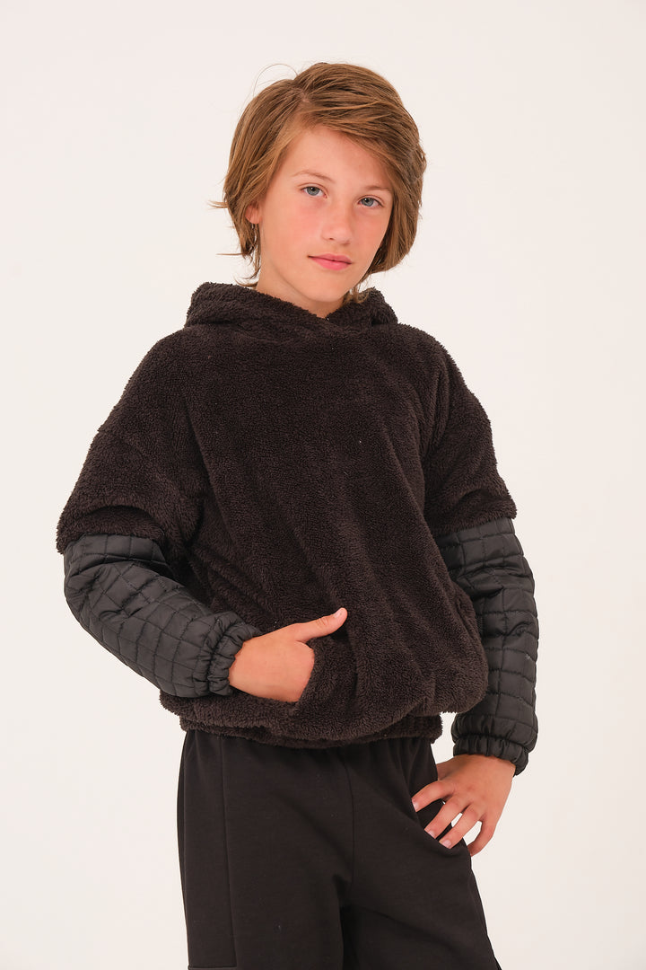 Kiz Erkek Çocuk Kapitone Detayli Pelus Sweatshirt