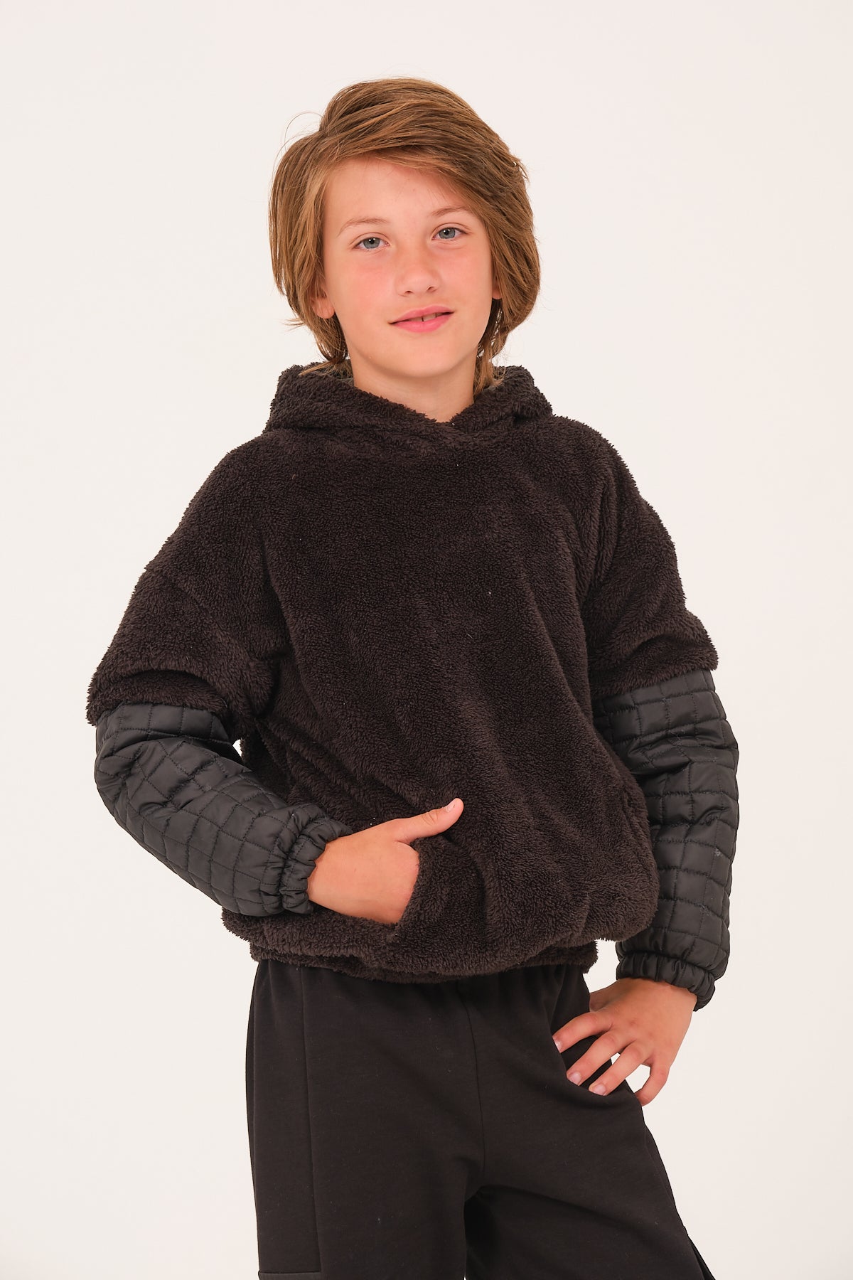 Kiz Erkek Çocuk Kapitone Detayli Pelus Sweatshirt