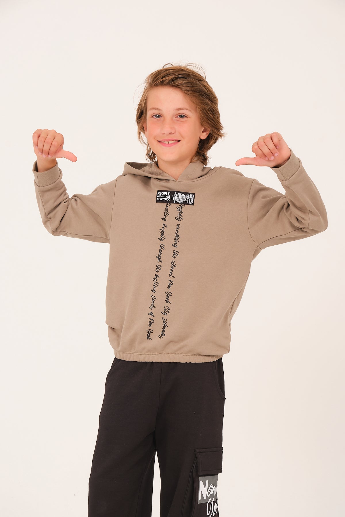 Kiz Erkek Çocuk Yazi Baski Detayli Kapüsonlu Sweatshirt