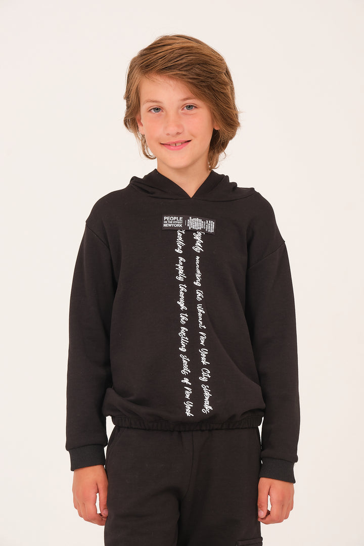 Kiz Erkek Çocuk Yazi Baski Detayli Kapüsonlu Sweatshirt