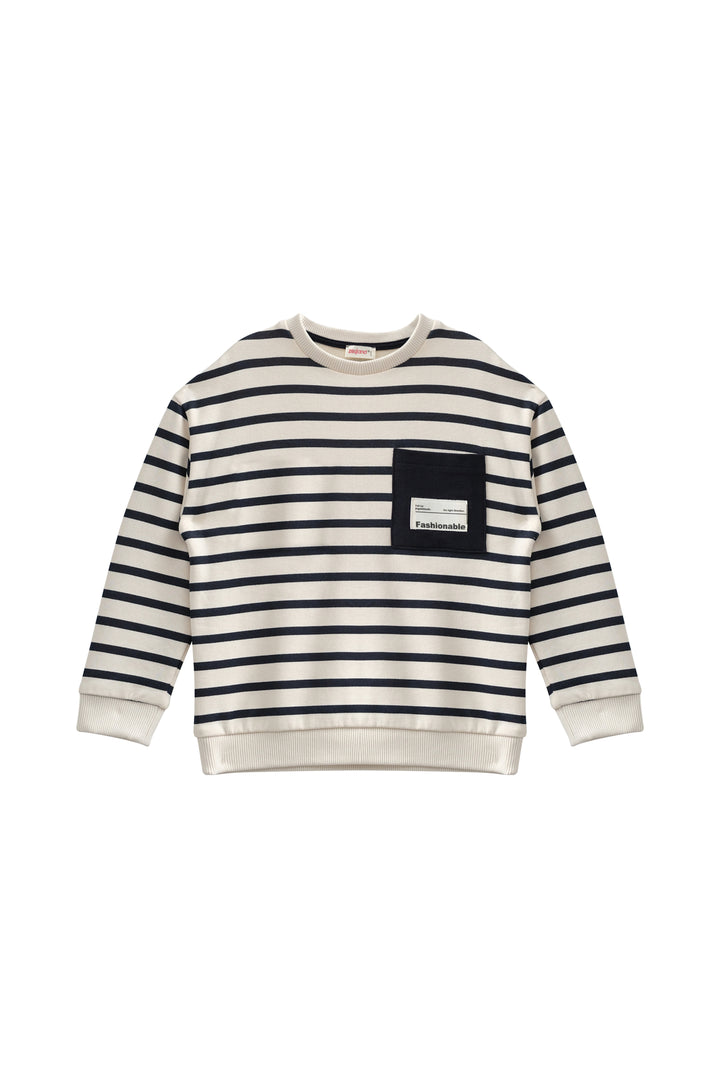 Erkek Çocuk Çizgili Cep Detaylı Sweatshirt
