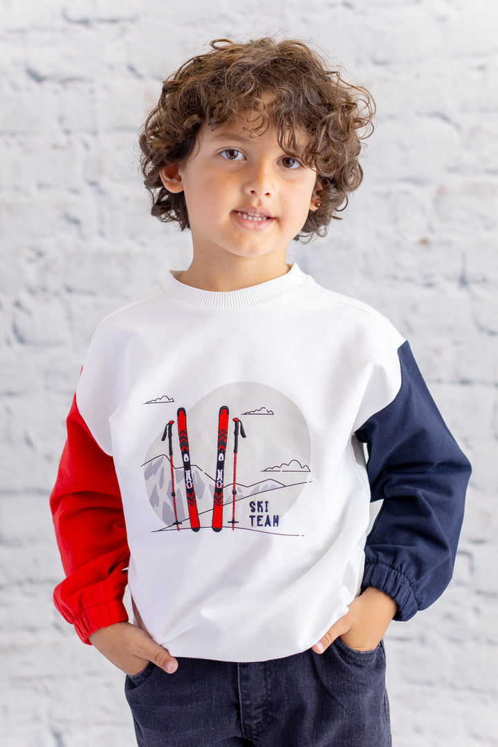 Erkek Çocuk Renkli Baskı Nakış Detaylı Sweatshirt