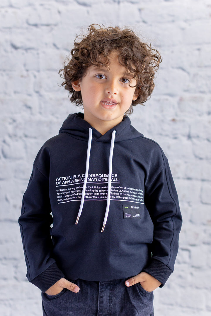 Erkek Çocuk Kapüşonlu Baskılı Sweatshirt