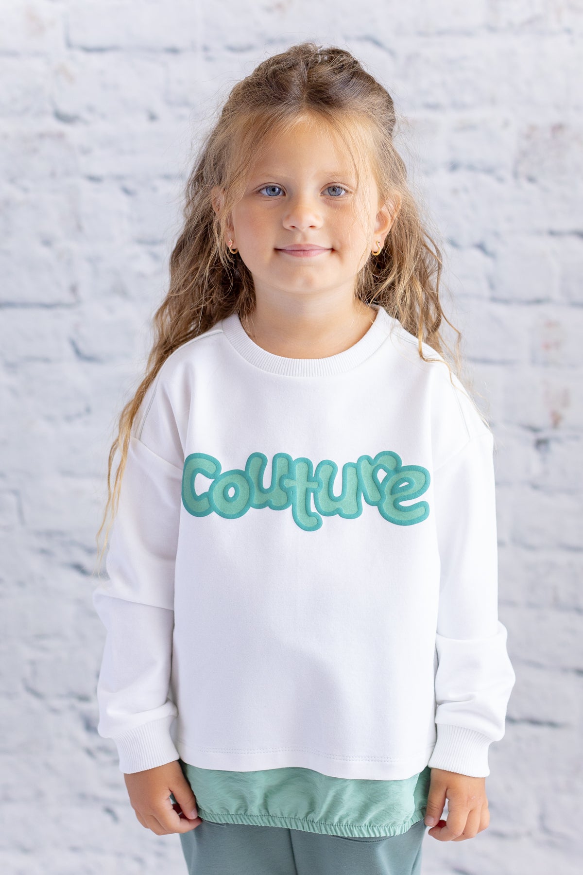 Kız Çocuk Paraşüt Kumaş Garnili Baskılı Sweatshirt