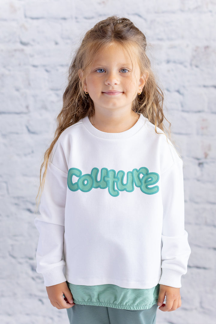 Kız Çocuk Paraşüt Kumaş Garnili Baskılı Sweatshirt