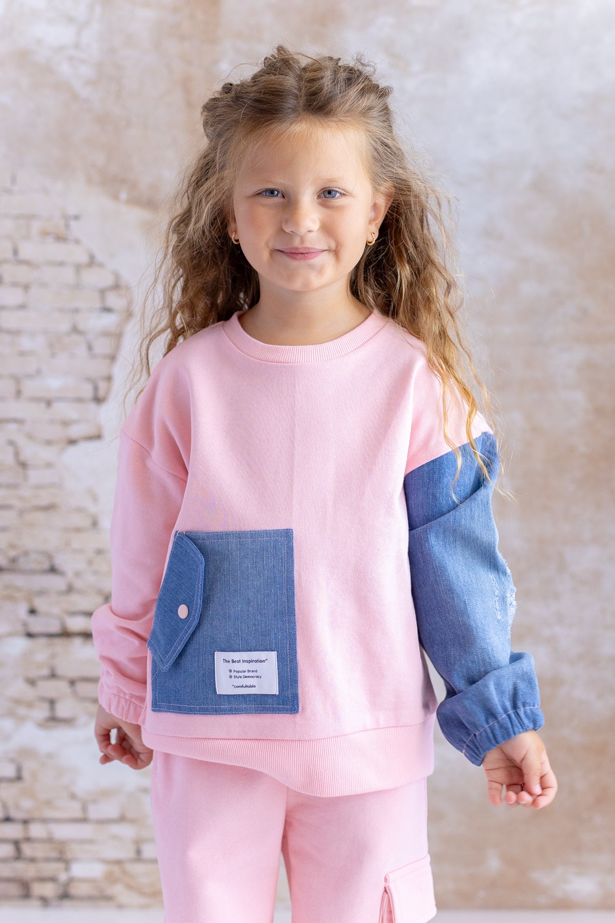 Kız Çocuk Kot Garnili Cep Detaylı Sweatshirt