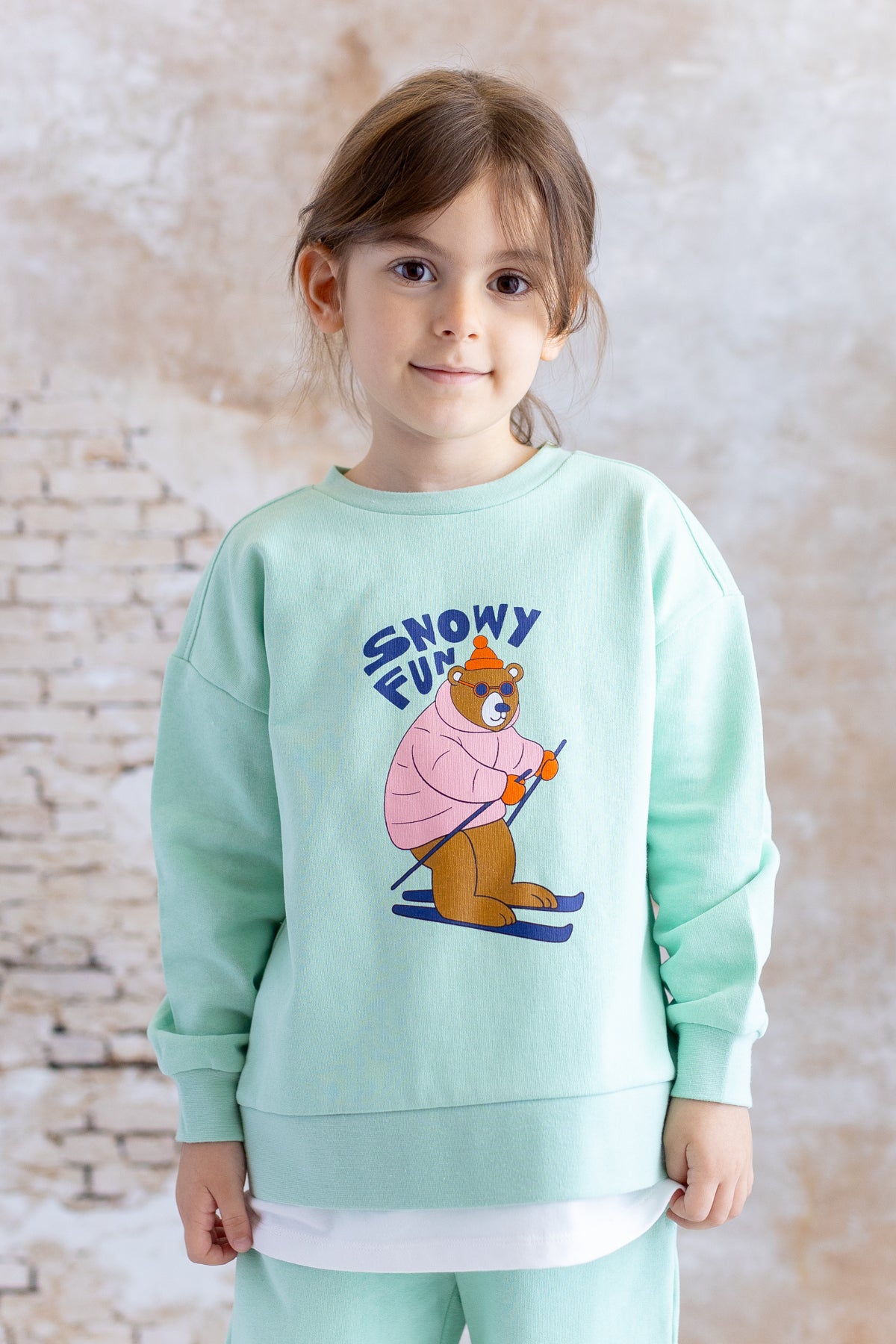 Kız Çocuk Suprem Garnili Ayı Baskılı Sweatshirt
