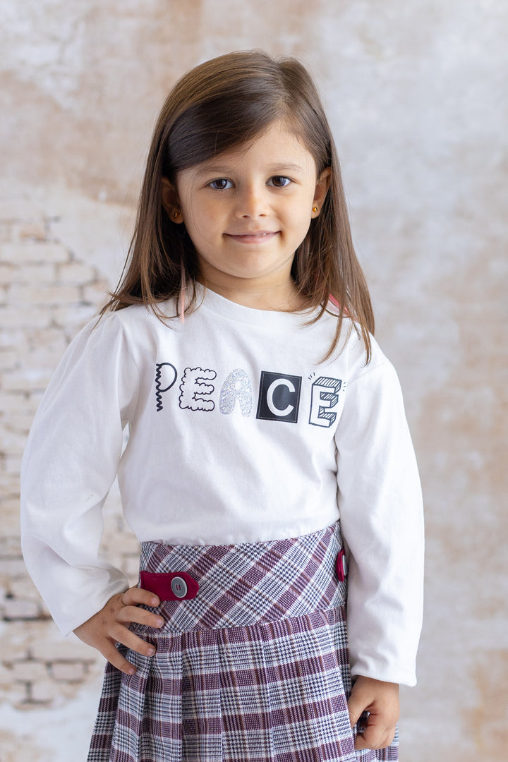 Kız Çocuk Sim Baskılı Kolu Büzgülü T-Shirt