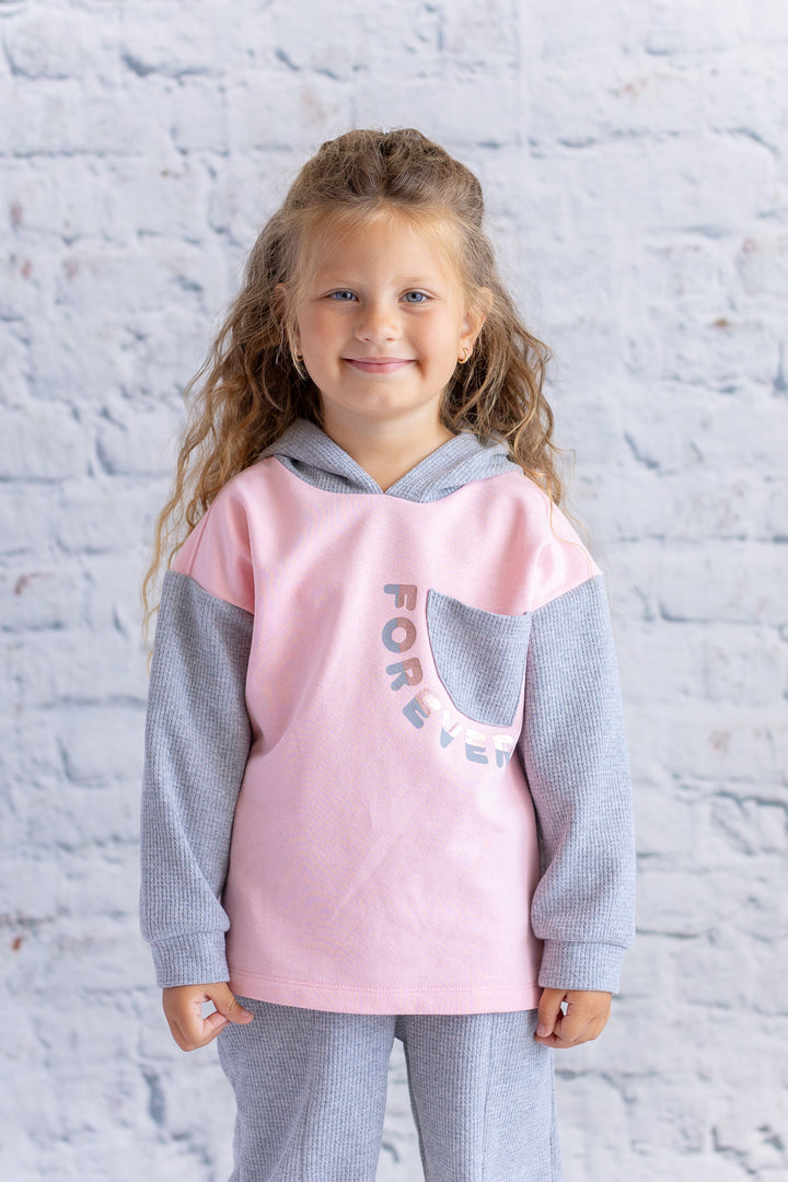 Kız Çocuk Waffle Kumaş Garnili Baskılı Sweatshirt