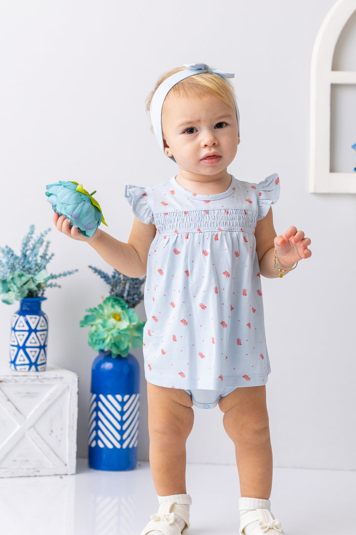Kız  Bebek  Mercan Desenli Çıtçıtlı Body Elbise
