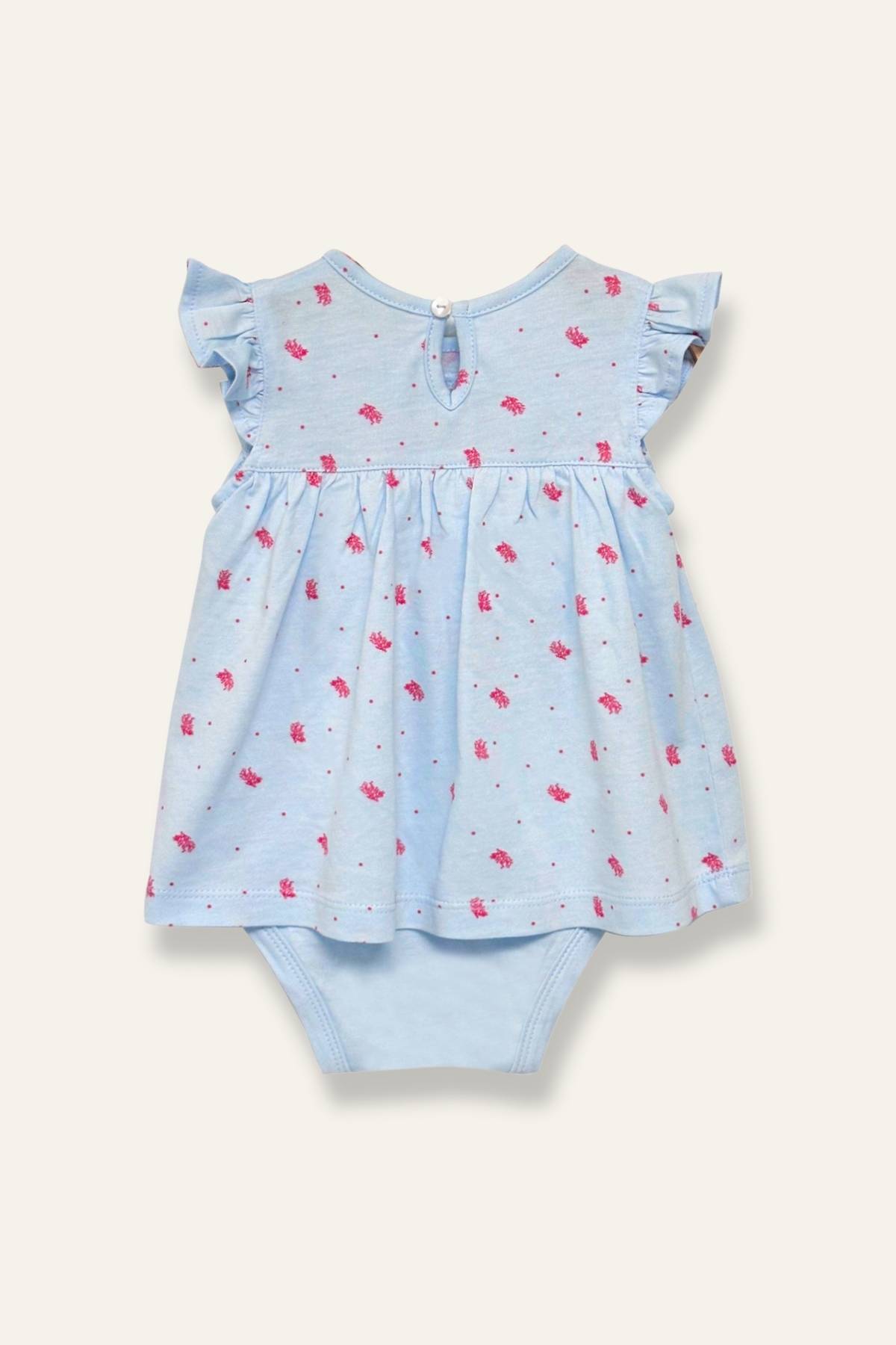 Kız  Bebek  Mercan Desenli Çıtçıtlı Body Elbise