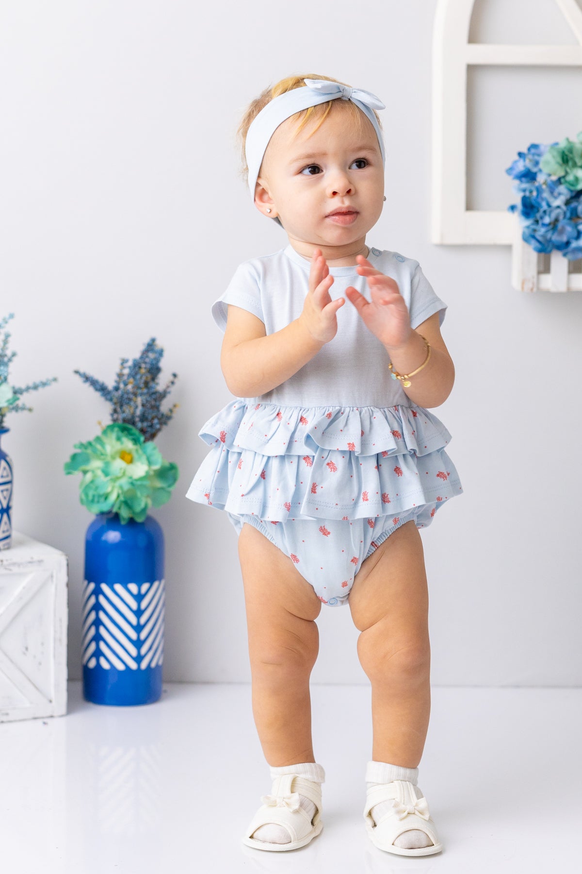 Kız Bebek Bandanalı Fırfırlı Çıtçıtlı Body