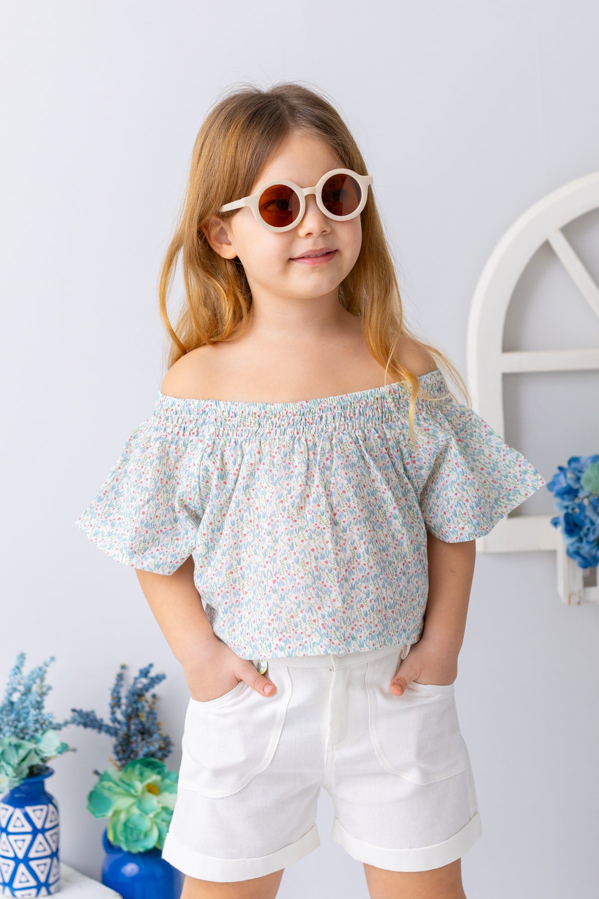 Kız Çocuk Çiçek Desenli Crop Bluz