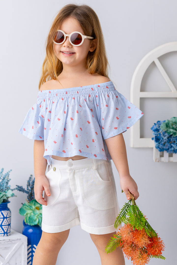 Kız Çocuk Mercan Desenli Crop Bluz