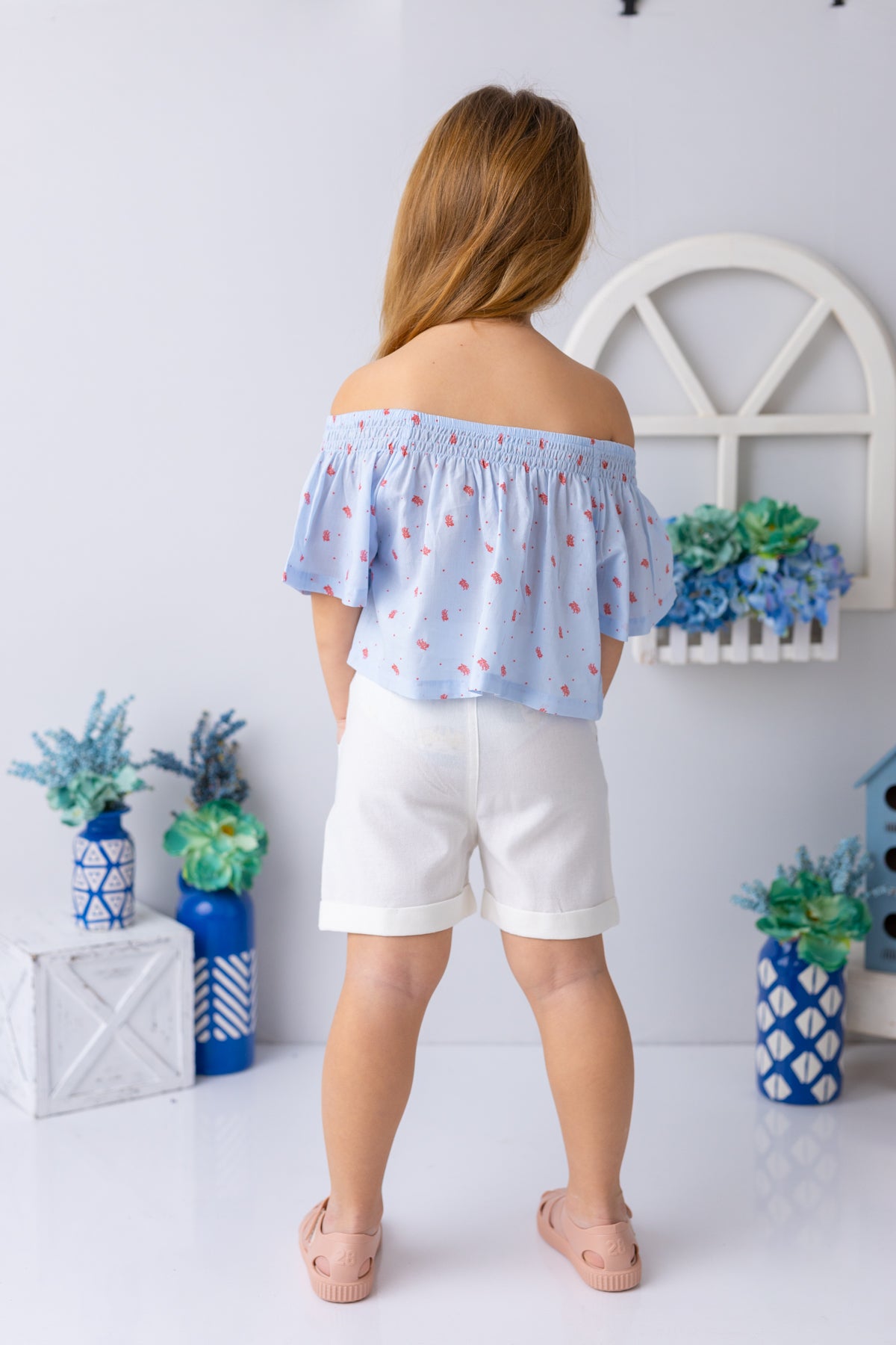 Kız Çocuk Mercan Desenli Crop Bluz
