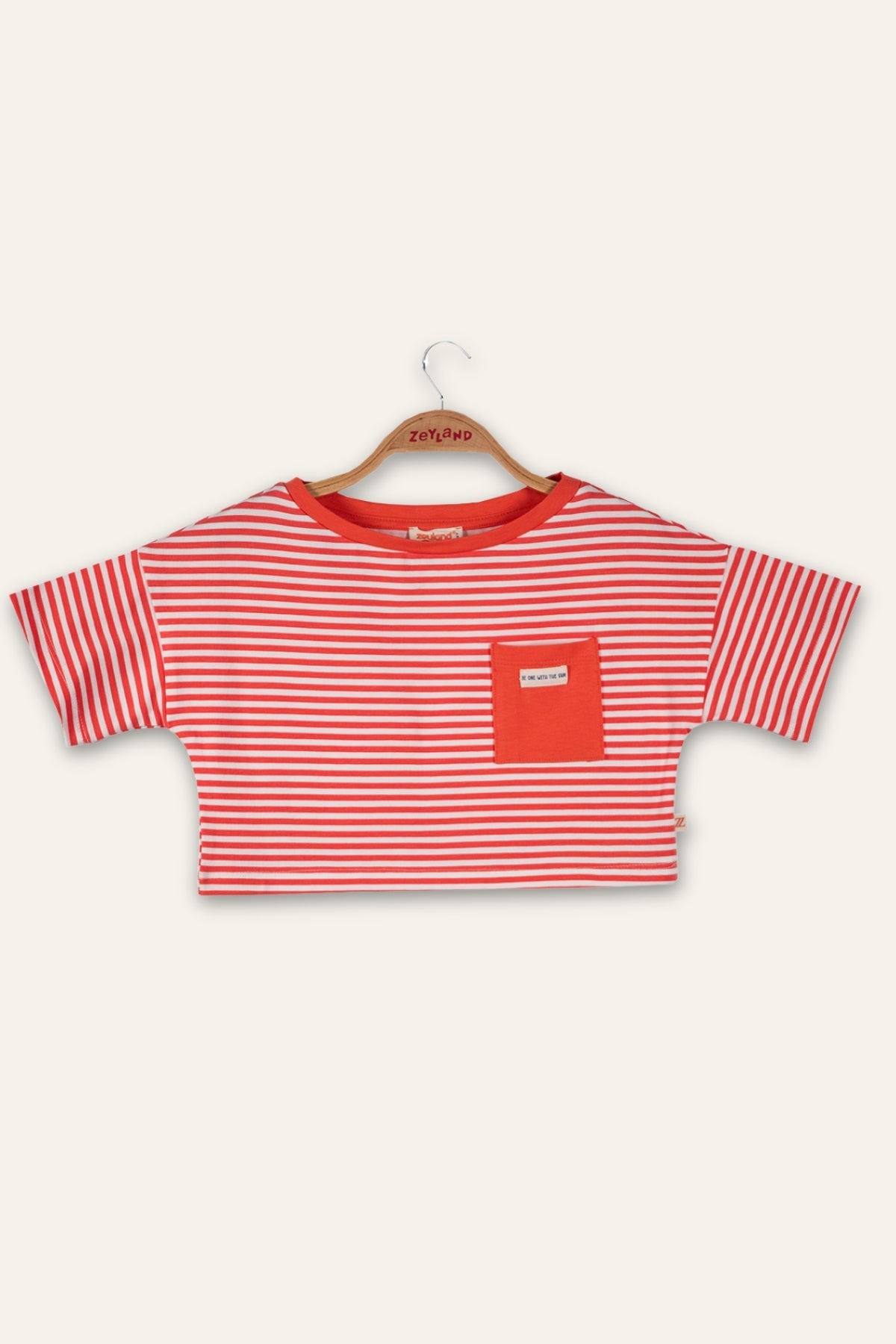 Kız Çocuk Çizgili Çep Detaylı Crop T-Shirt