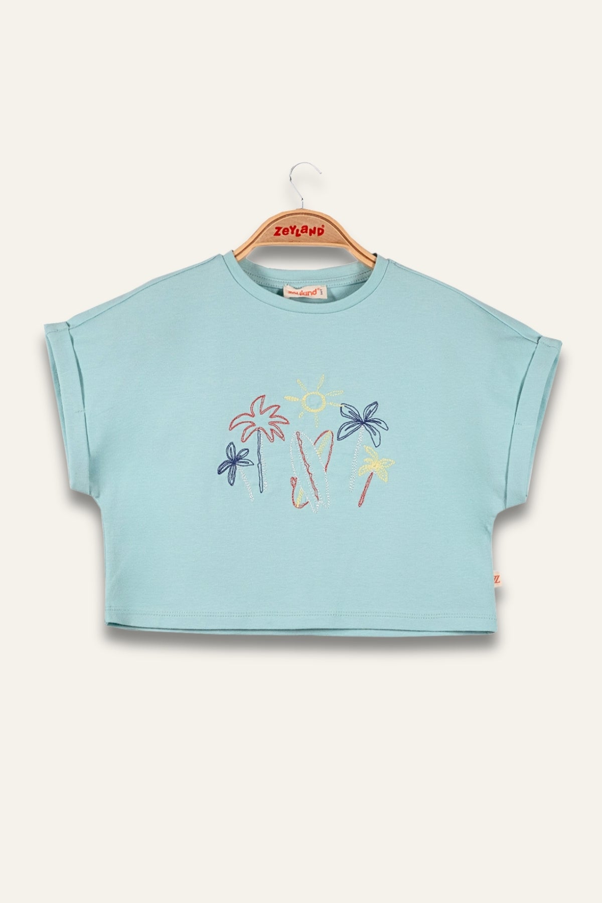 Kız Çocuk Nakış Detaylı Crop T-Shirt