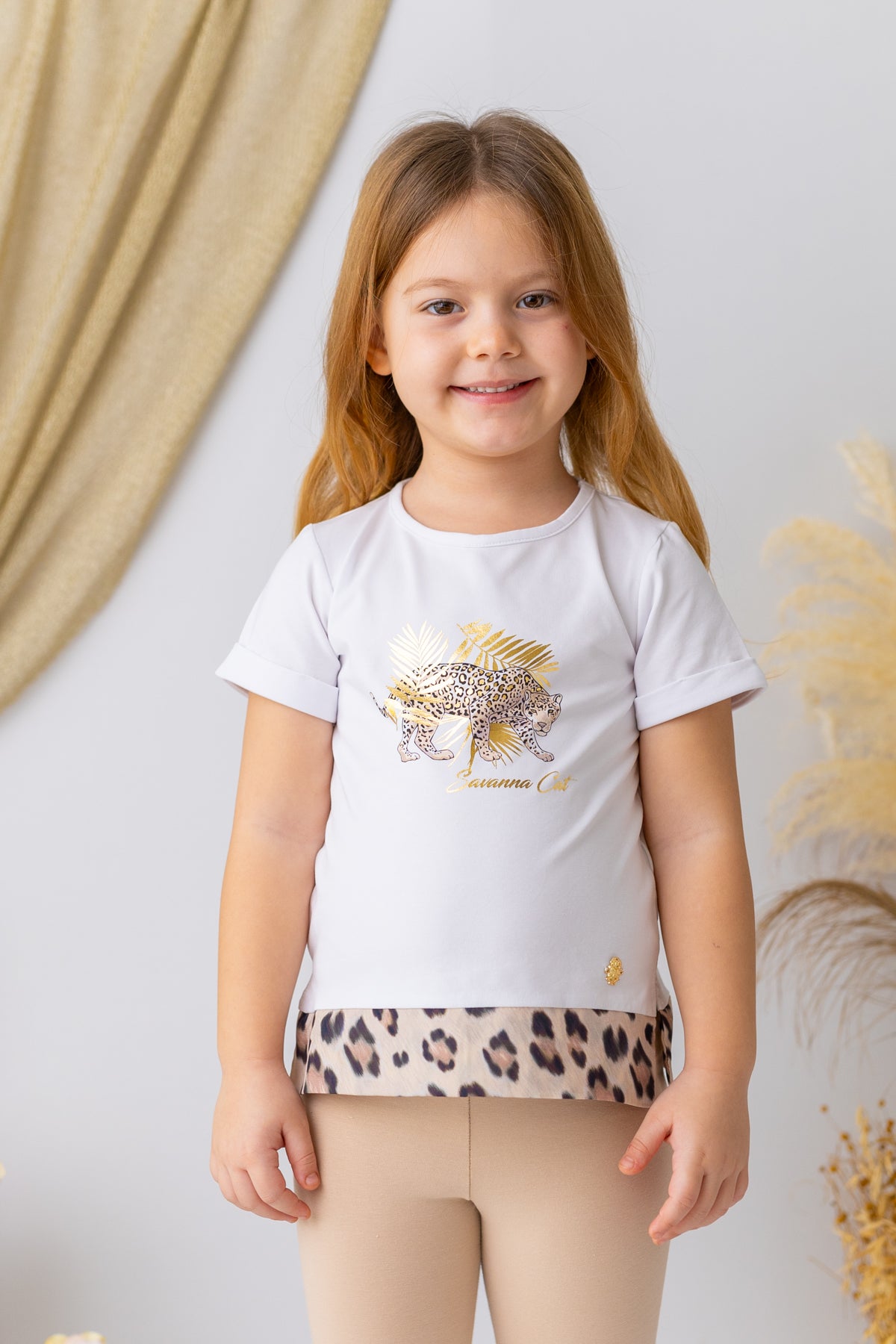 Kız Çocuk Leopar Desenli T-shirt